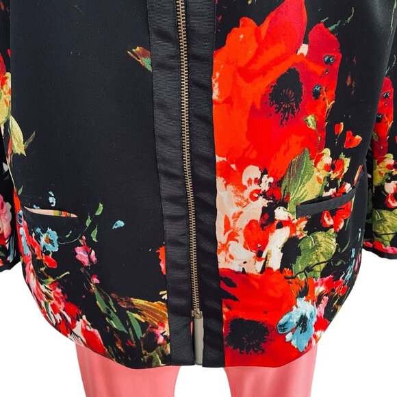 Igigi Floral Zip Jacket Womens Size 12 Black Red Poppy Print Lightweight Blazer - Picture 6 of 11